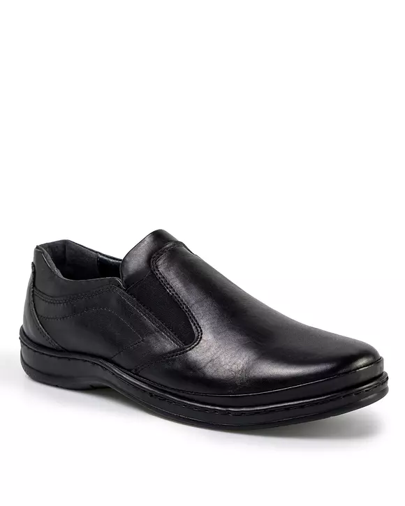 Pantofi casual barbati din piele naturala negri inchidere slip-on si varf rotund PC01