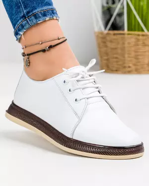 Pantofi casual dama piele naturala albi cu talpa joasa si varf rotund AK550