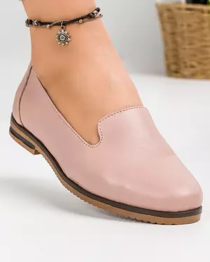 Pantofi casual dama piele naturala roz pudra cu talpa joasa AK311-1