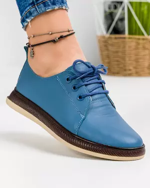 Pantofi casual din piele naturala albastri inchidere cu siret si varf rotund AK550