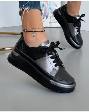 Pantofi Casual Negri cu Pewter Din Piele Naturala AW369