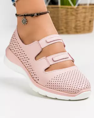 Pantofi Casual Roz Cu Bareta Elastica Piele Naturala XH-2067