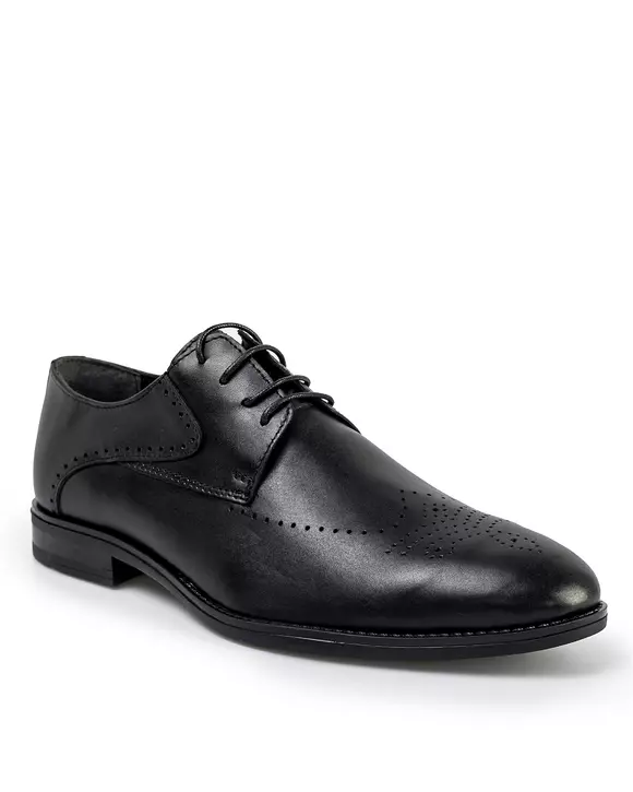 Pantofi eleganti barbati piele naturala cu perforatii negri cu siret scurt PC279