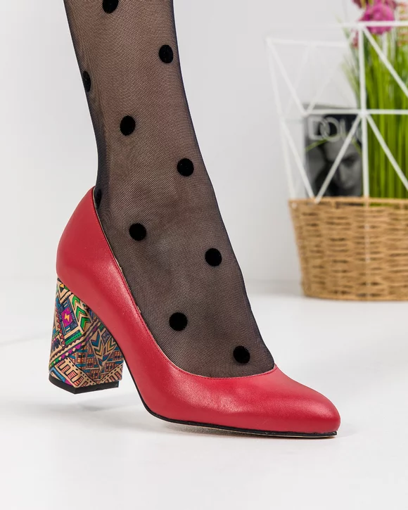 Pantofi Eleganti cu Toc Piele Naturala Rosii WIZ12
