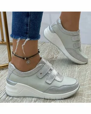 Pantofi Piele Naturala Alina - Argintii
