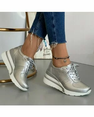 Pantofi Piele Naturala Hande - Argintii