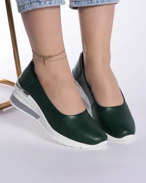 Pantofi Verde Inchis Cu Detaliu Argintiu Piele Naturala Casual AW175